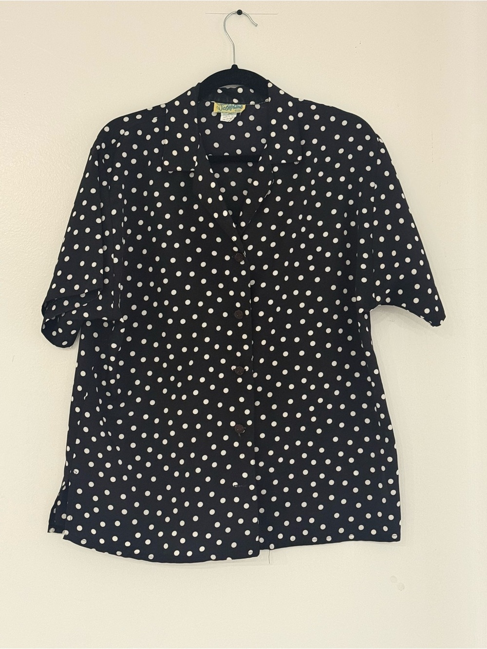 Polka dot Black Button-Down Shirt with White Polka Dots